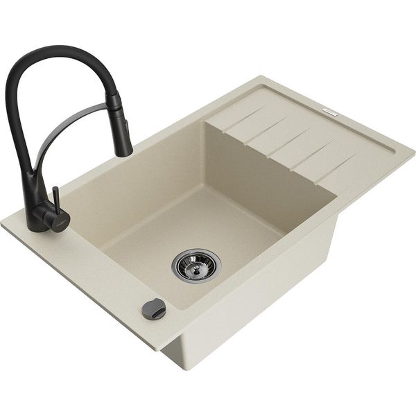 Mexen Elias Lavello In Granito 1-Vasca Con Sgocciolatoio E Rubinetto Da Cucina Aster, Beige - 6511-69-73450-70-B-image