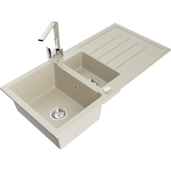 Mexen Andres Lavello In Granito A 1,5 Vasca Con Scolapiatti E Rubinetto Da Cucina Rita, Beige - 6515-69-670300-00-image