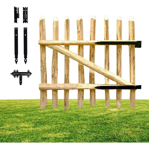 Floranica Portail En Bois De Noisetier 100 X 60 Cm – Portillon Pour ClôTure En ChâTaignier – Porte De Jardin Incl. CharnièRes-image