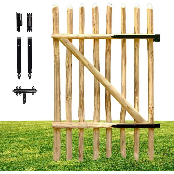 Floranica Portail En Bois De Noisetier 100 X 115 Cm – Portillon Pour ClôTure En ChâTaignier – Porte De Jardin Incl. CharnièRes-image
