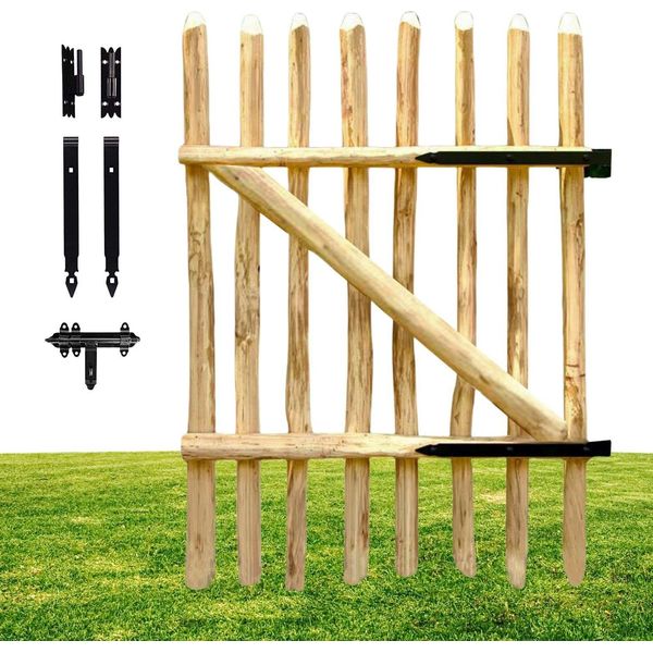 Floranica Portail En Bois De Noisetier 100 X 100 Cm – Portillon Pour ClôTure En ChâTaignier – Porte De Jardin Incl. CharnièRes-image