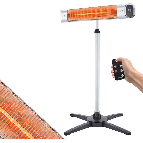 Arebos Riscaldatore Radiante A Infrarossi 2000W Argento Con Telecomando E Supporto A Croce-image