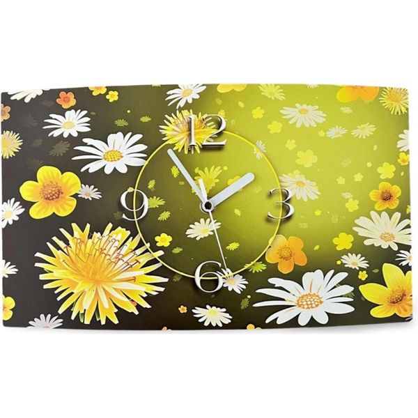 Orologio Da Parete Giallo Bianco Fiori Design Orologio Da Parete Moderno Design Silenzioso Senza Ticchettio Dixtime 3DS-0106-image