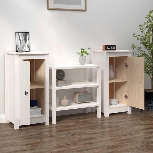 Vidaxl Credenze 2 Pz. Bianco 40X35X80 Cm In Legno Di Pino Massiccio-image