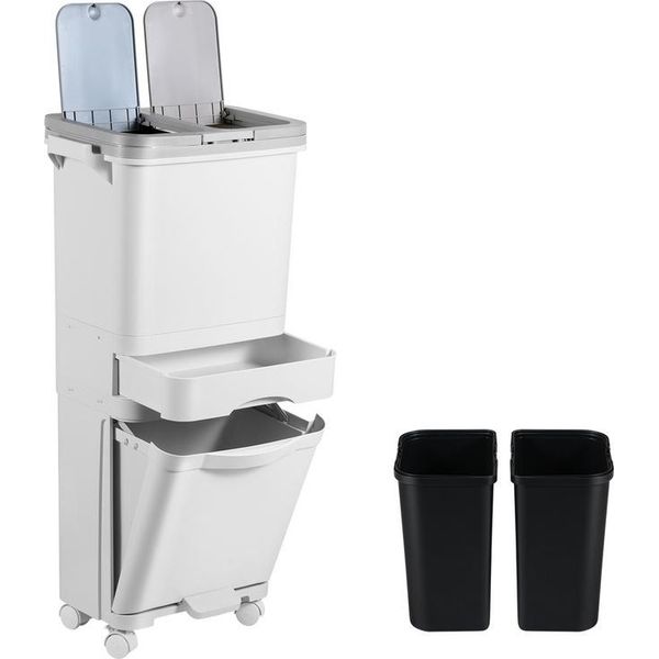Hengda Cestino Da Cucina, Sistema Di Separazione Dei Rifiuti 42L 3 Scomparti Cestino Da Cucina Bianco-image