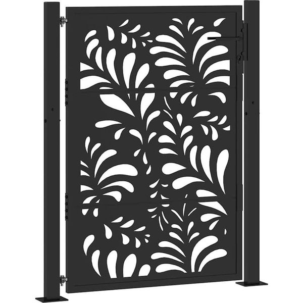 Vidaxl Cancello Da Giardino Nero 100X125 Cm In Acciaio Con Design Ondulato-image
