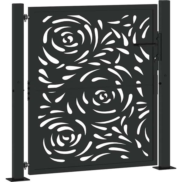 Vidaxl Cancello Da Giardino Nero 100X100 Cm In Acciaio Con Design Fiammato-image