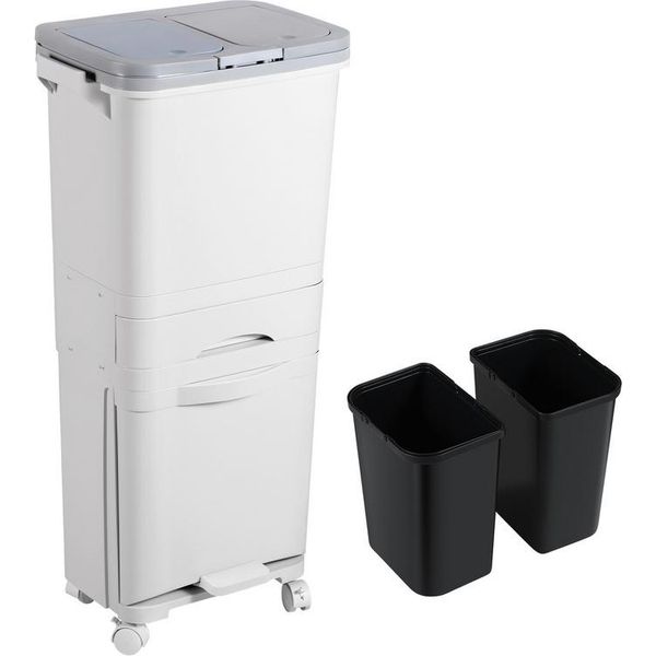 Jopassy, Bidone Per Rifiuti Da Cucina, Sistema Di Separazione Dei Rifiuti Da 42L 3 Scomparti Cestino Per Rifiuti Da Cucina Bianco-image