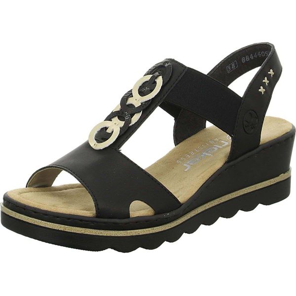 Rieker Sandalo Con Zeppa Da Donna 22339-36, 22339-37, 22339-38, 22339-39, 22339-40, 22339-42, 30317-36, 30317-37, 30317-38, 30317-39, 30317-40, 30317-41, 30317-42 RIE-67498 Nero/Nero/Oro 41-image