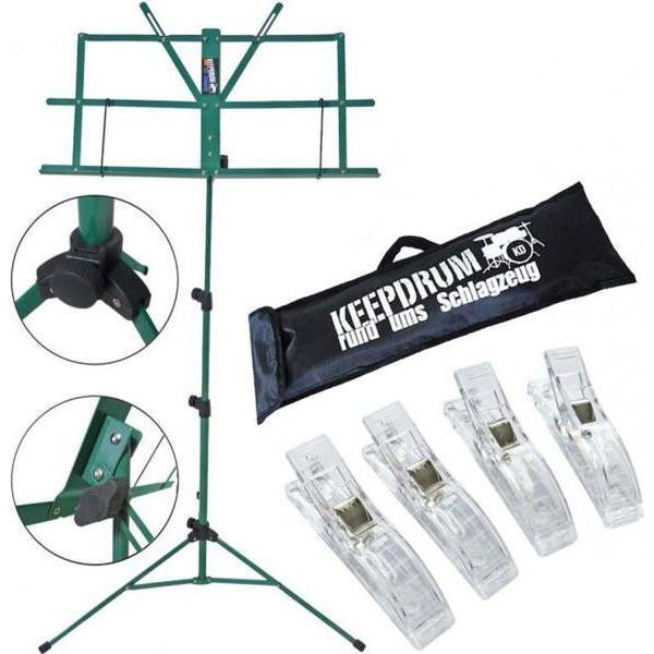 Keepdrum MUS2GR Leggio Verde Con 4 Morsetti Musicali-image