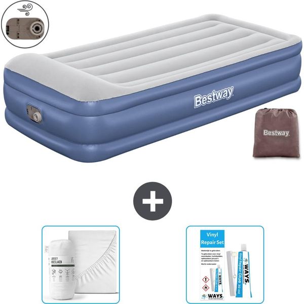 Materasso Gonfiabile Bestway - 1 Persona - 97 X 191 X 46 Cm - Grigio/Blu - Accessori Inclusi-image
