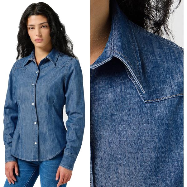Wrangler Damen, Camicia Slim Waisted Blouse, S, Blau, Camicie, , Herren-image