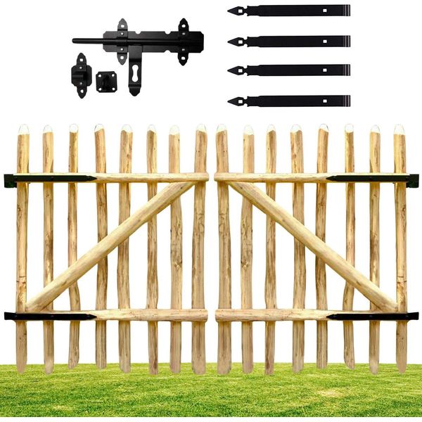 Floranica Portail Double Battant En Bois De Noisetier 200 X 90 Cm Porte De Jardin Pour ClôTure Portillon Avec CharnièRes-image