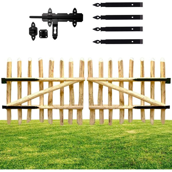 Floranica Portail Double Battant En Bois De Noisetier 200 X 50 Cm Porte De Jardin Pour ClôTure Portillon Avec CharnièRes-image