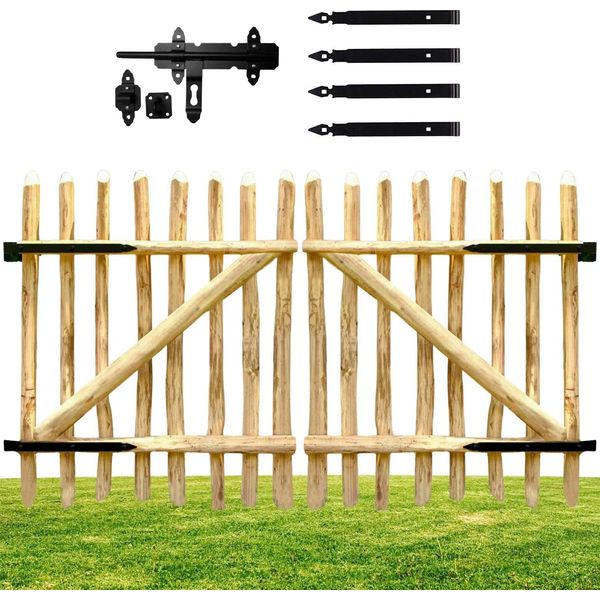 Floranica Portail Double Battant En Bois De Noisetier 200 X 70 Cm Porte De Jardin Pour ClôTure Portillon Avec CharnièRes-image