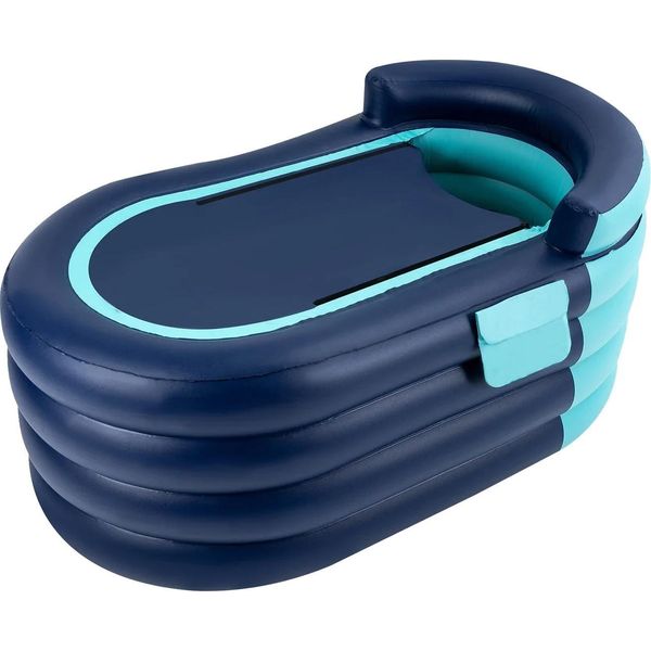 Vasca Da Bagno Gonfiabile, Design Pieghevole, Pompa Elettrica Inclusa, Blu-image