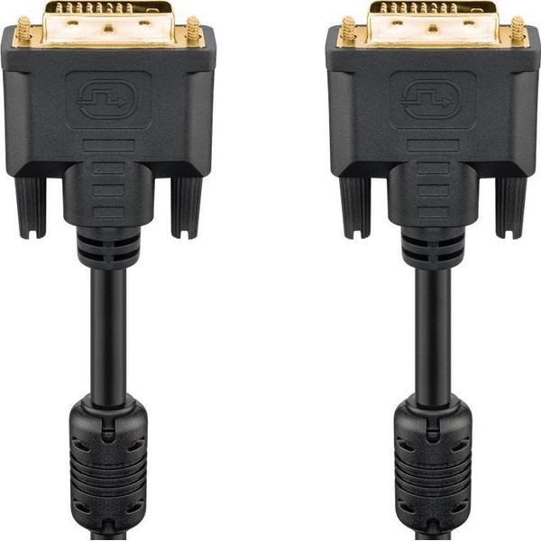 Goobay 93112 Cavo DVI-D Full Hd Dual Link, Placcato Oro, 5 M, Nero - Connettore DVI-D Dual Link (24+1 Pin) > Connettore DVI-D Dual Link (24+1 Pin)-image