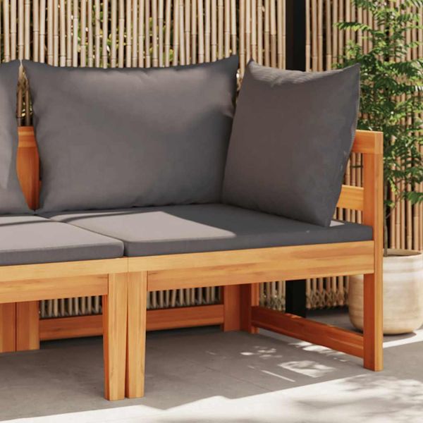 Divano Angolare Con Cuscini Grigio Scuro In Legno Massiccio Di Acacia-image