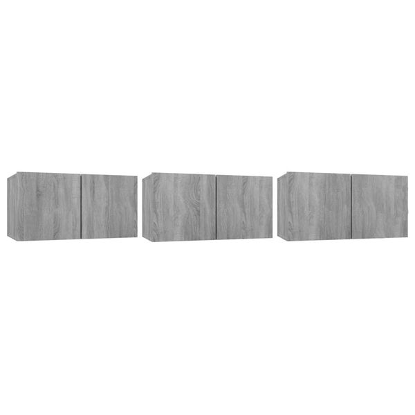 Vidaxl Mobili Tv A Parete 3 Pz. Grigio Sonoma 60X30X30 Cm Materiale A Base Di Legno-image