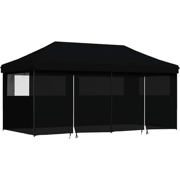 Vidaxl Tenda Pop-Up Pieghevole Per Feste Con 4 Pannelli Laterali Nero-image