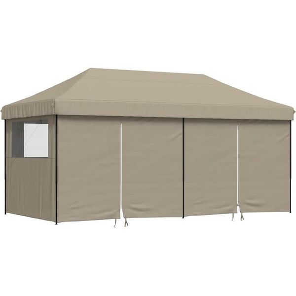 Vidaxl Tenda Per Feste Pieghevole Pop-Up Con 4 Pannelli Laterali Taupe-image