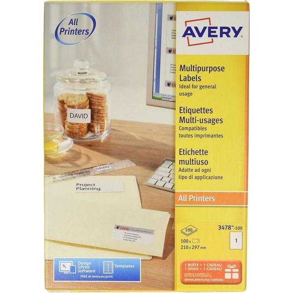 Avery 3478-100.IT Avery Etichetta Multiuso, 210 X 297 Mm, Bianco-image