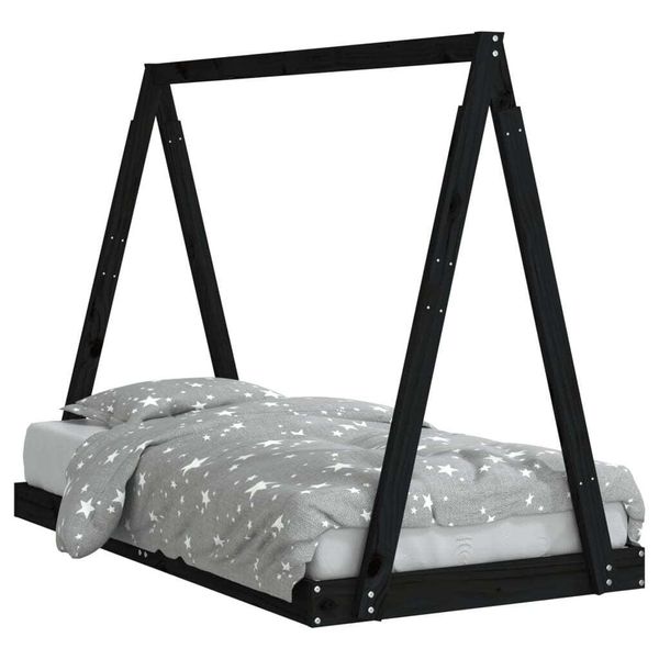 Vidaxl Letto Per Bambini Nero 80X160 Cm In Legno Di Pino Massiccio-image