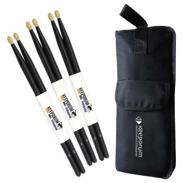 Keepdrum 5BB Bacchette Nere 3 Paia Con Borsa Portabacchette-image