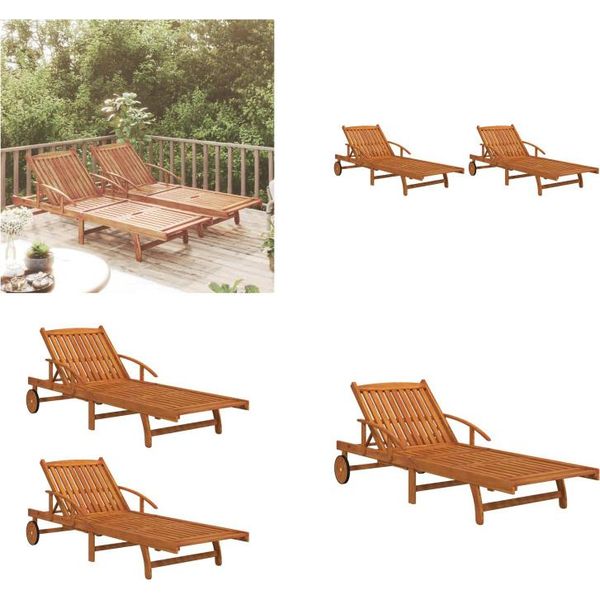 Vidaxl Lettino Prendisole 2 Pz. Legno Massiccio Di Acacia - Lettino Prendisole - Lettino Prendisole In Legno - Lettino Da Giorno-image