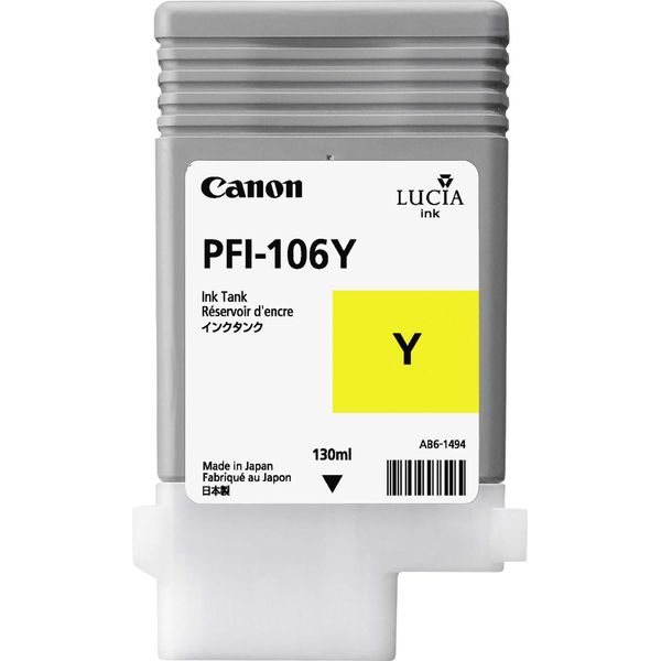Canon PFI-106 Y - 130 Ml - Giallo - Originale - Contenitore D'inchiostro - Per Imageprograf Ipf6300, IPF6300S, Ipf6350, Ipf6400, Ipf6400Se, IPF6450-image