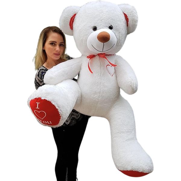Orsacchiotto Xxl 160 Cm - Peluche Grande - Peluche Con Nastro - Bianco E Rosso-image