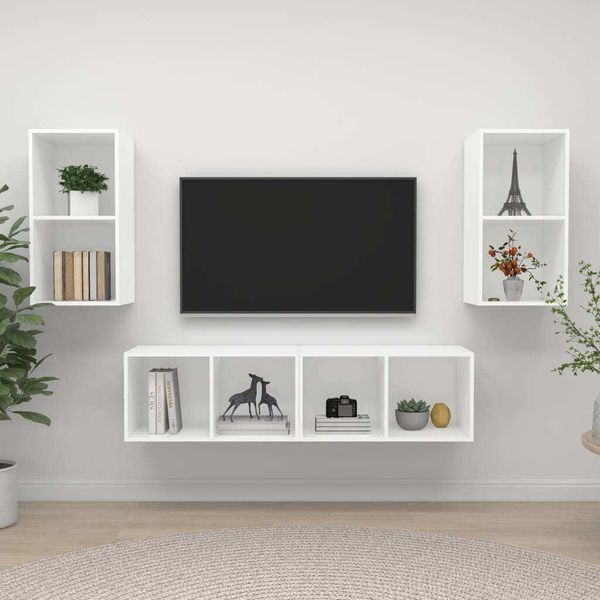 Maison Exclusive - Mobile Tv A Parete 4 Pz Bianco In Truciolato-image