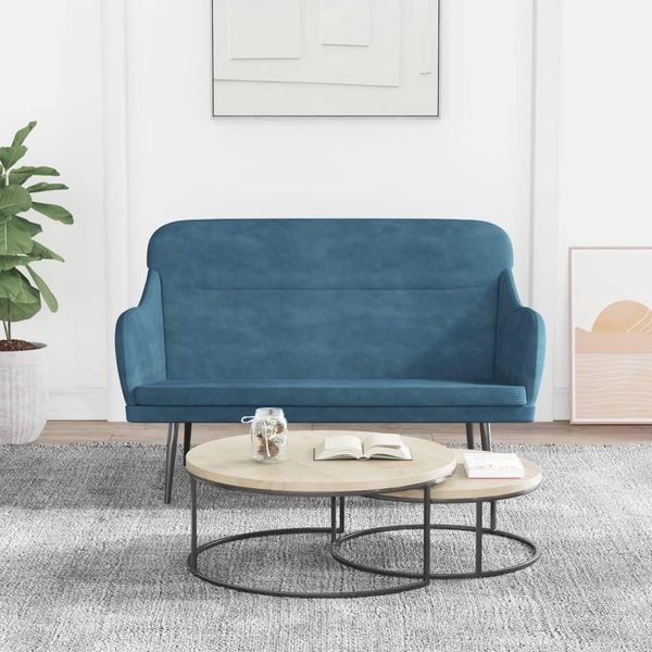 The Living Store Panca Blu 110X76X80 Cm In Velluto-image