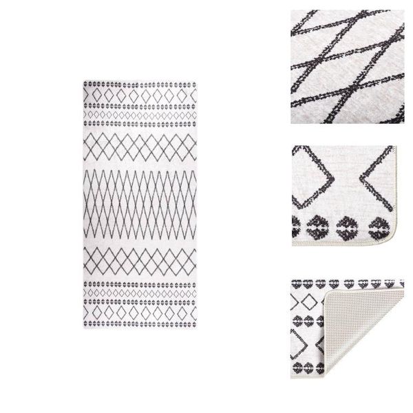 Vidaxl Tappeto Lavabile 80X300 Cm Bianco E Nero Antiscivolo - Tappeti-image