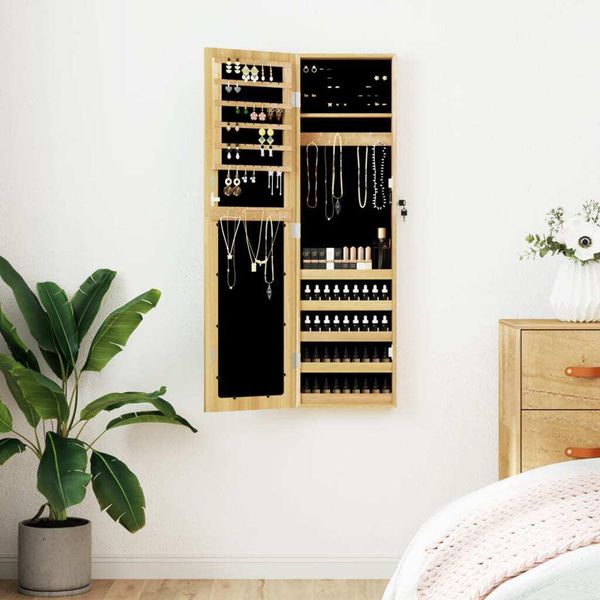 The Living Store Armadio Portagioie Con Specchio A Parete 30X8,5X106 Cm-image