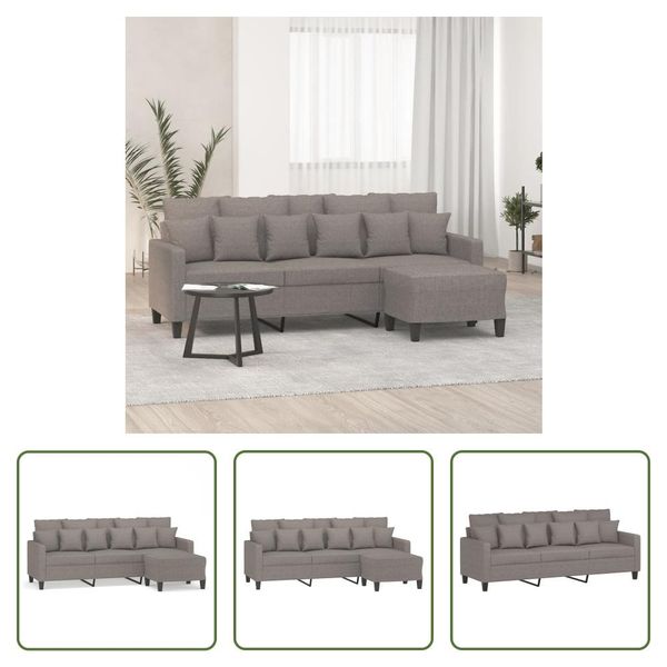 The Living Store Divano A 3 Posti Con Poggiapiedi In Tessuto Taupe 180 Cm-image