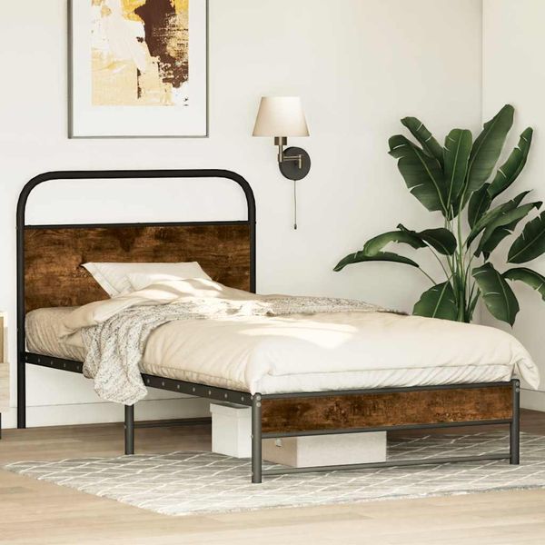 Vidaxl Struttura Letto Senza Materasso 90X190 Cm Rovere Fumé Materiale A Base Di Legno-image