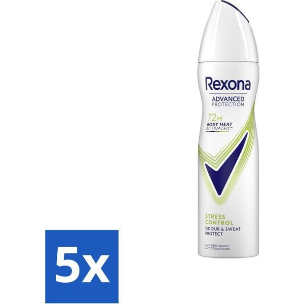 Rexona - Deodorante Spray - Protezione Avanzata Controllo Dello Stress - Contro La Sudorazione Da Stress - 150 Ml - Confezione Risparmio - 5 Pezzi-image