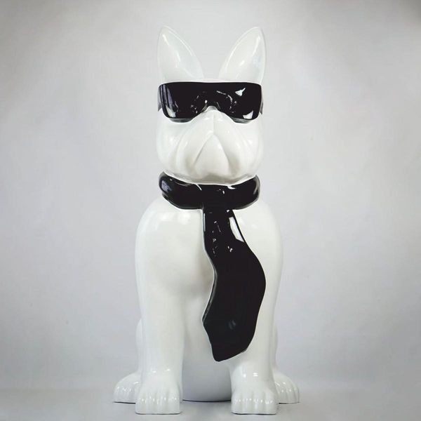 Casa Padrino Figura Decorativa Cane Bulldog Bianco/Nero H. 65 Cm - Scultura Decorativa-image