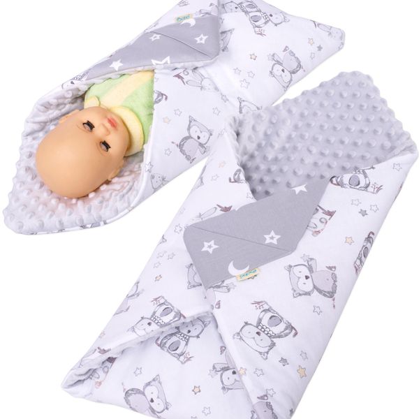 Fascia Per Bambole Con Tasche Bobo Coperta Per Bambole In Cotone E Minky - Stelle E Gufi-image