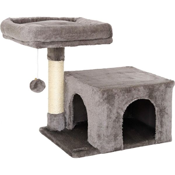 Tiragraffi Lionto 50 Cm, Tiragraffi Salvaspazio Per Gatti Con Copertura In Peluche, Palla Da Gioco E Asta In Sisal, Per Gatte E Gattini, Grigio Scuro-image