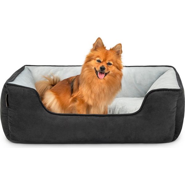 Lionto 2-In-1 Hundekissen Aus Wildlederimitat, 80X60 Cm, Schwarz/Grau /2-image