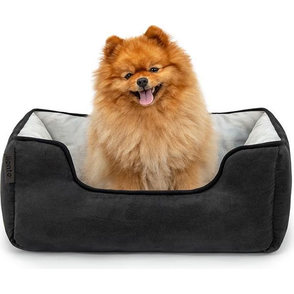 Lionto 2-In-1 Hundekissen Aus Wildlederimitat, 60X50 Cm, Schwarz/Grau /2-image