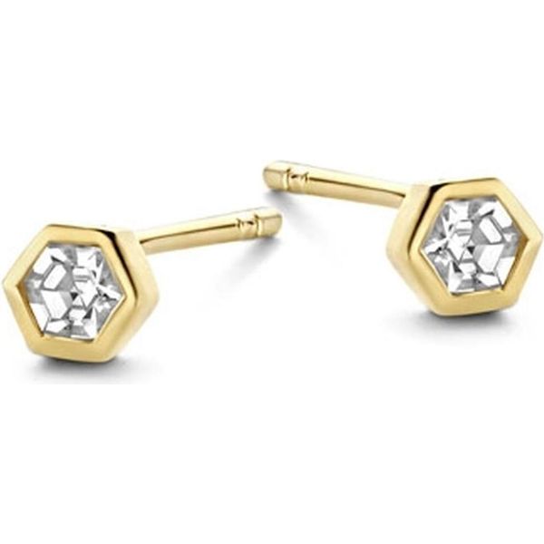 New Bling 9NB-0549 Orecchini In Argento Da Donna - Zirconi - Esagono - 4 Mm - Placcatura Oro - Color Oro-image