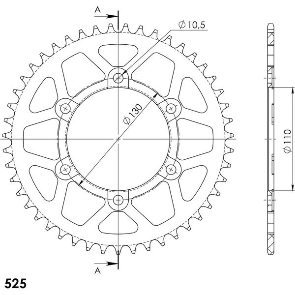 Supersprox Alu-Kettenrad 525 - 47Z (Blau) RAL-480:47-BLU|ID 110,0 Lk 130,0 6-Loch-image