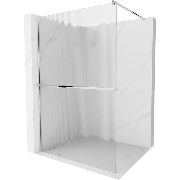 Mexen Kioto+ Parete Doccia Con Mensola Walk-In 140 X 200 Cm, Strisce, Cromo - 800-140-121-01-09-image