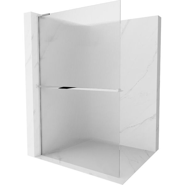 Mexen Kioto+ L Parete Doccia Con Mensola Walk-In 90 X 200 Cm, Righe, Cromo - 800-090-123-01-09-image