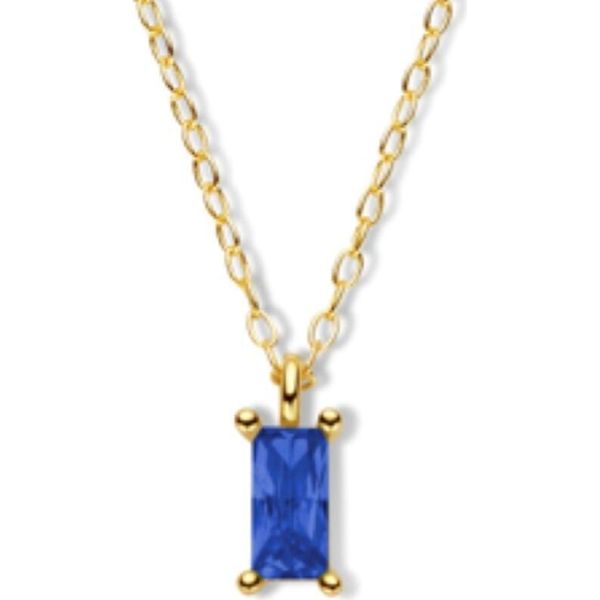 New Bling 9NB-0939 Collana In Argento Con Ciondolo - Donna - Zirconi - Rettangolo - 6 X 3 Mm - Blu - Maglia Ad Ancora - 1,2 Mm - 40 + 5 Cm - Argento - Placcato Oro (Placcato Oro/Oro Su Argento)-image