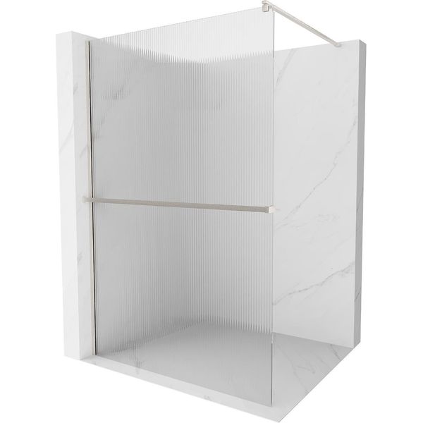 Mexen Kioto+ Parete Doccia Con Mensola Walk-In 90 X 200 Cm, Righe, Nichel Spazzolato - 800-090-121-97-09-image