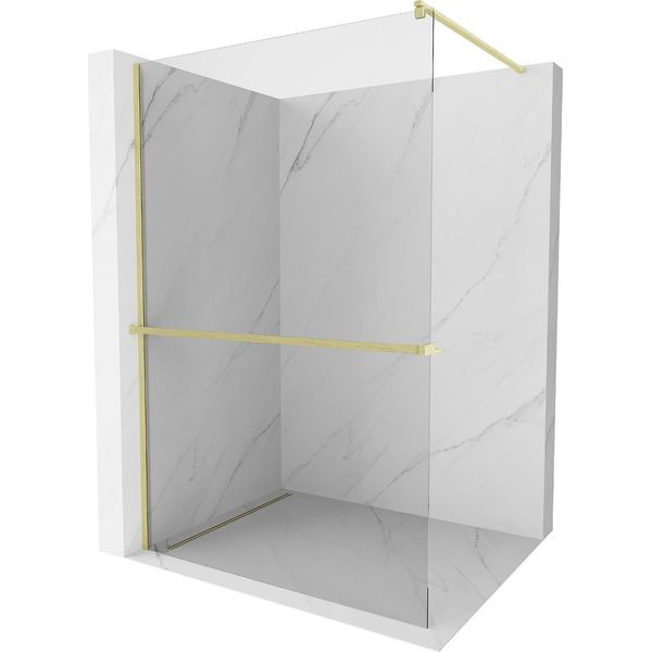 Mexen Kioto+ Pannello Doccia Con Mensola Walk-In 140 X 200 Cm, Trasparente, Oro Spazzolato - 800-140-121-55-00-image